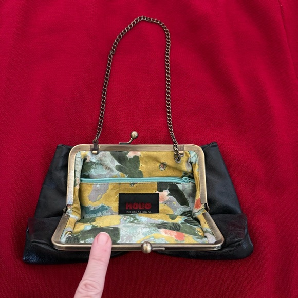 Hobo International Retro Leather Bow Clutch Mini Handbag Kiss-lock